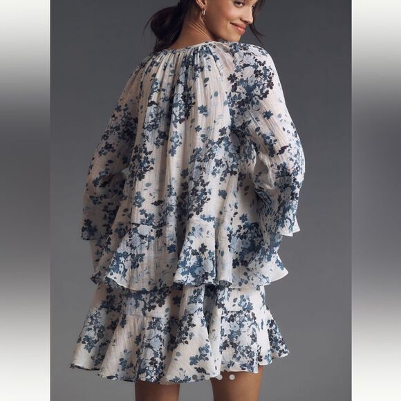 Maeve Anthropologie Floral Print Mini Swing Dress in Blue - Picture 3 of 9